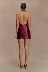 Nylah Beaded Halter Mini Dress - Burgundy