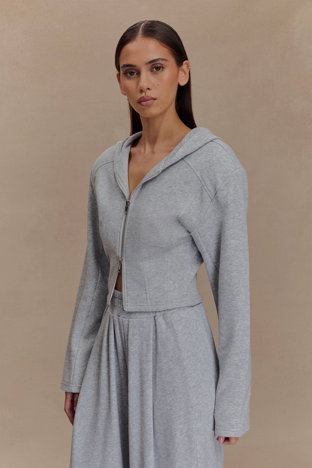 Quinn Zip Up Hoodie - Light Grey Marle