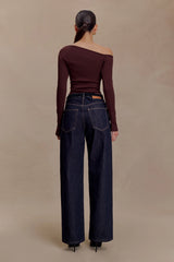 Maelle Off Shoulder Long Sleeve Top - Deep Chocolate