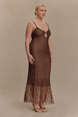 Raelynn Metallic Knit Fringe Midi Dress - Dark Chocolate