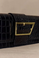 Jessica Faux Leather Crocodile Clutch - Black
