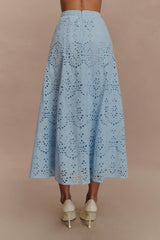Arla Broderie Midi Skirt - Pale Cornflower Blue