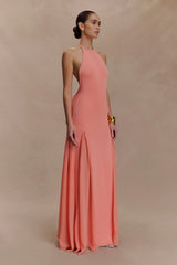 Soleil Knit And Mesh Halter Maxi Dress - Coral