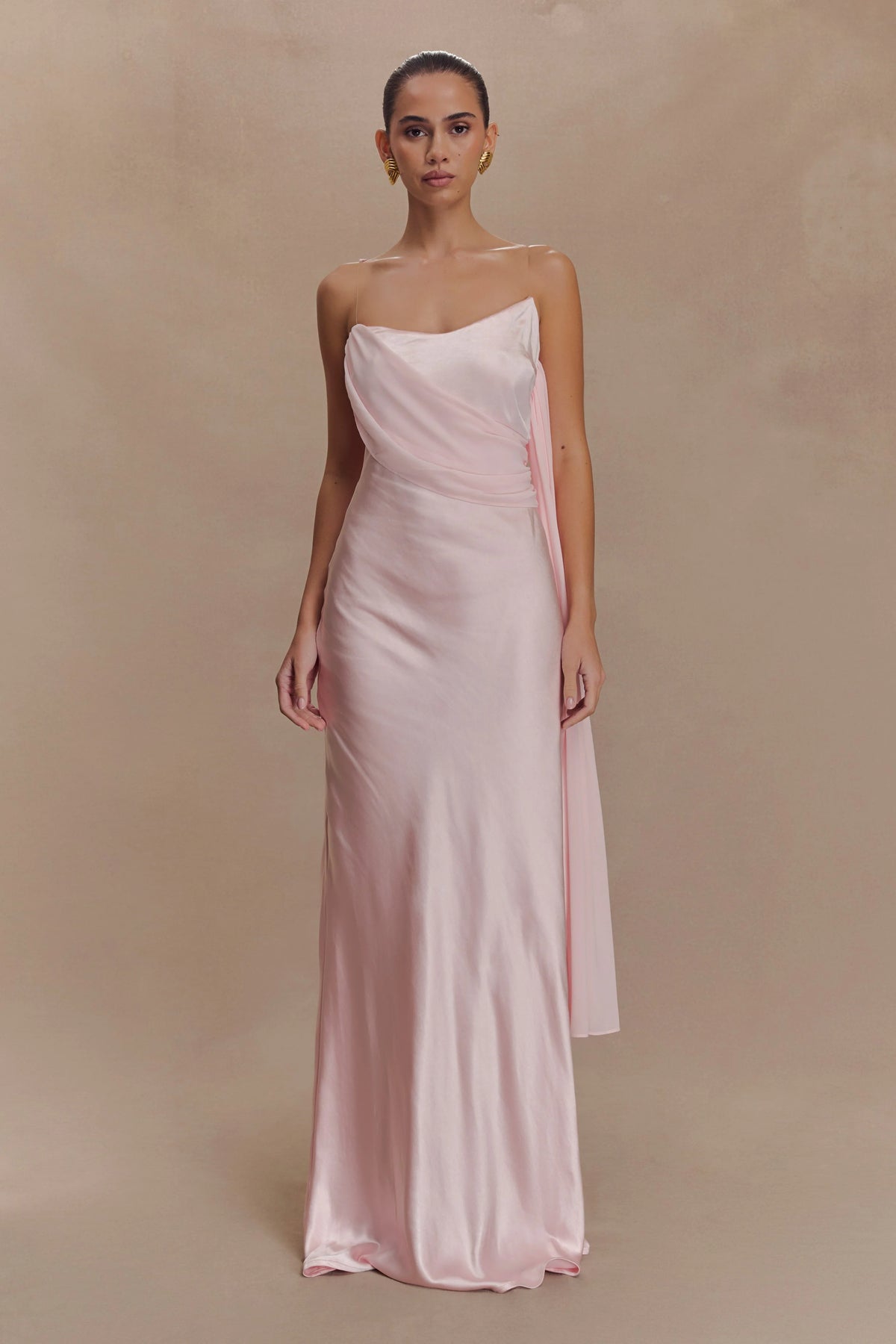 Carah Satin And Chiffon Maxi Dress - Pale Pink