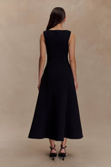 Callista Crepe A-Line Midi Dress - Black