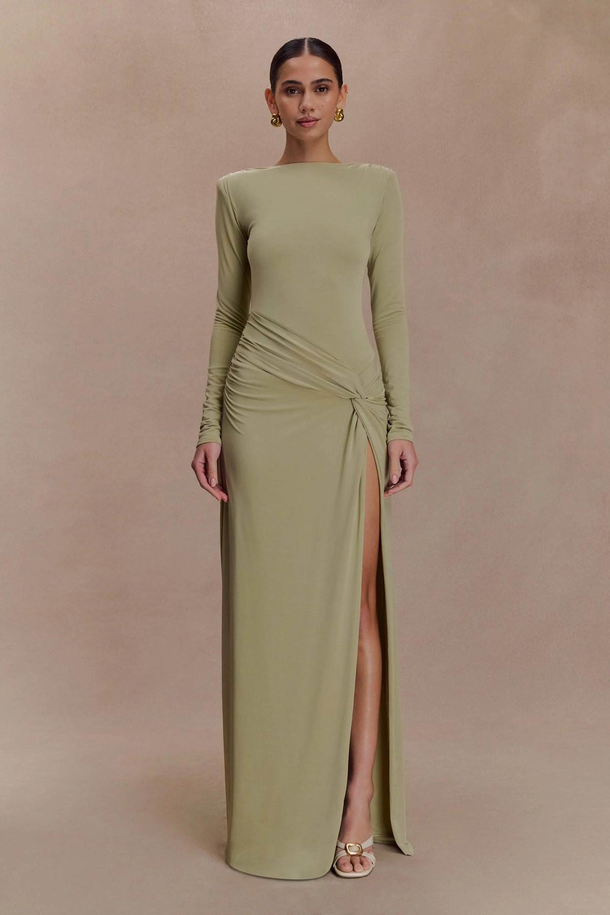 Deanna Long Sleeve Gathered Maxi Dress - Sage