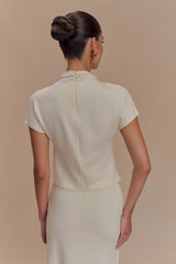 Eris High Neck Scuba Jersey Top - Ivory