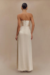 Larissa Satin Maxi Dress With Ruched Petals - Blush Gold