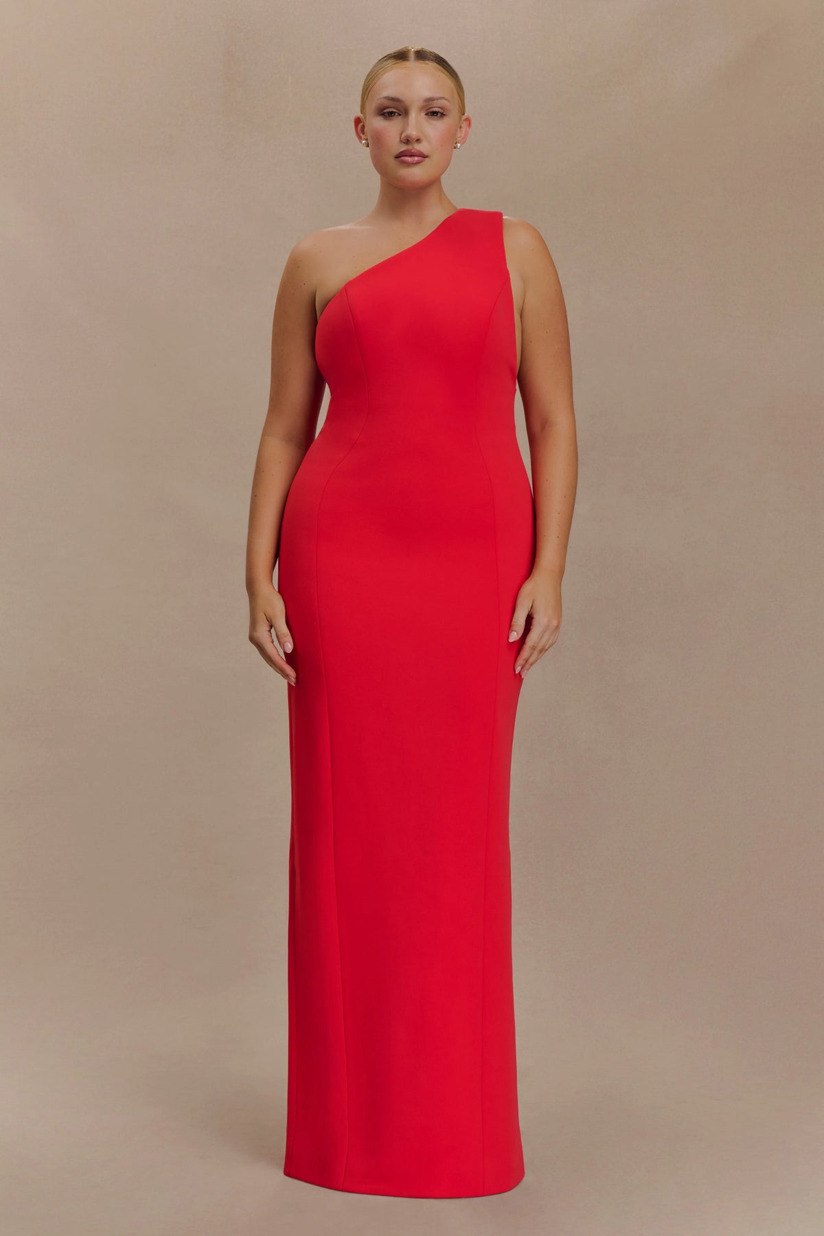 Milena One Shoulder Crepe Maxi Dress - Red