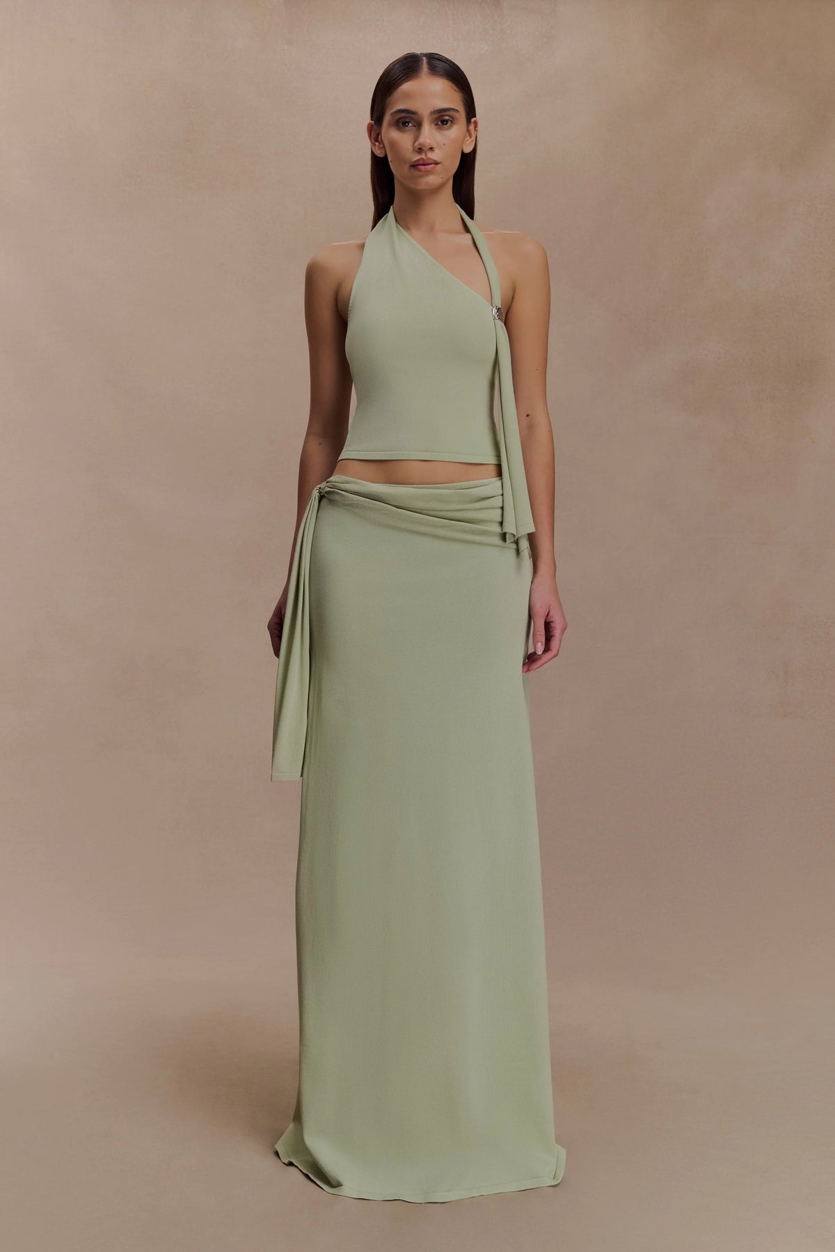 Bowie Low Rise Knit Maxi Skirt - Pastel Green