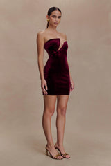 Paulina Velvet Strapless Mini Dress - Wine