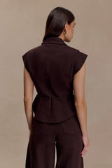 Charley Structured Tie Denim Top - Chocolate