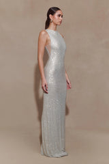 Magnolia Sleeveless Diamante Maxi Dress - Silver