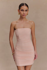 Jianna Strapless Mesh Mini Dress - Powder Pink
