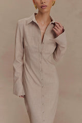 Dorian Fitted Shirt Midi Dress - Wheat Marle