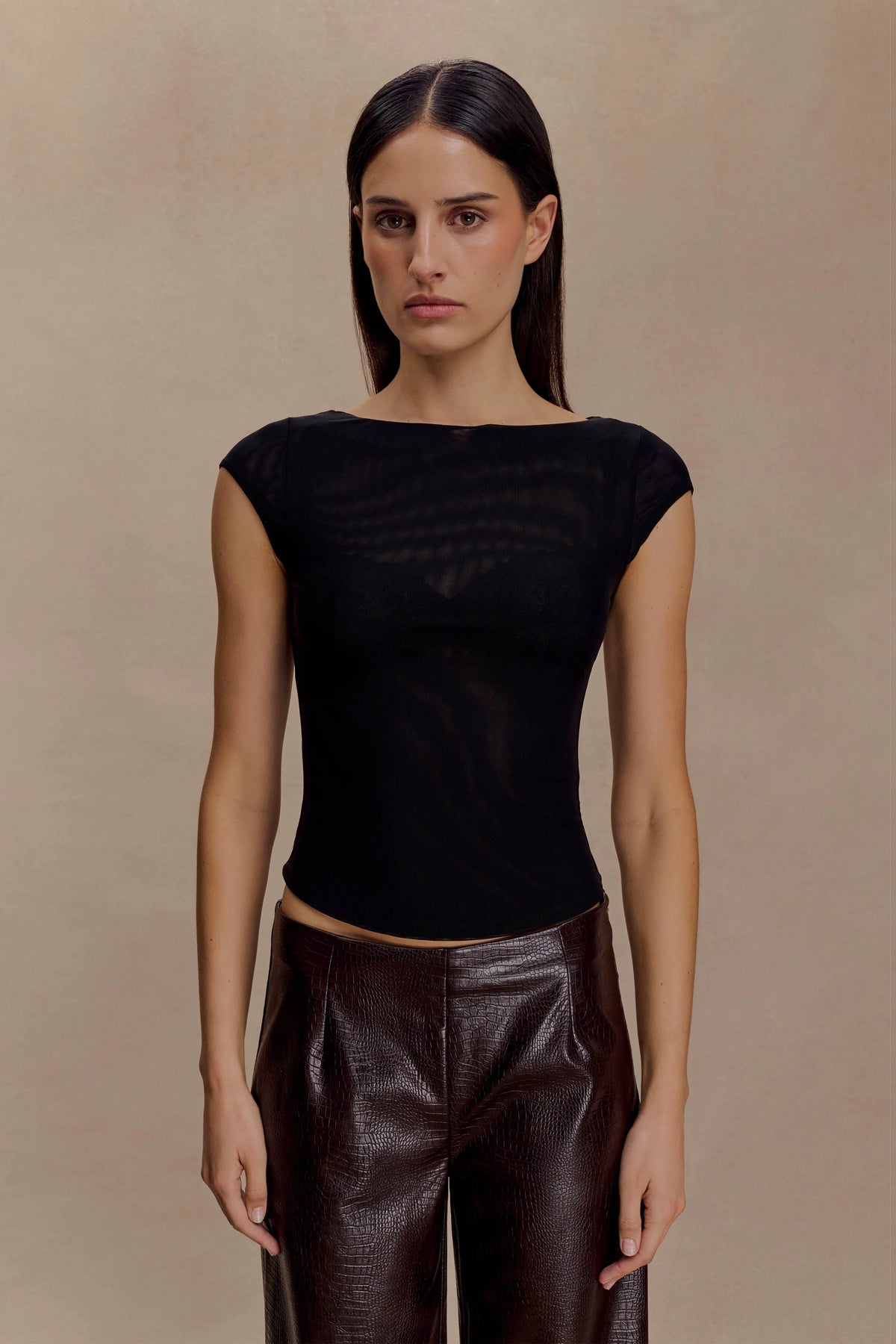 Romana Short Sleeve Mesh Top - Black