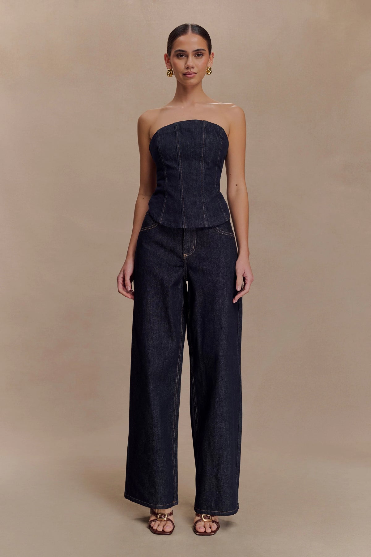 Monte Strapless Denim Corset - Washed Indigo Blue