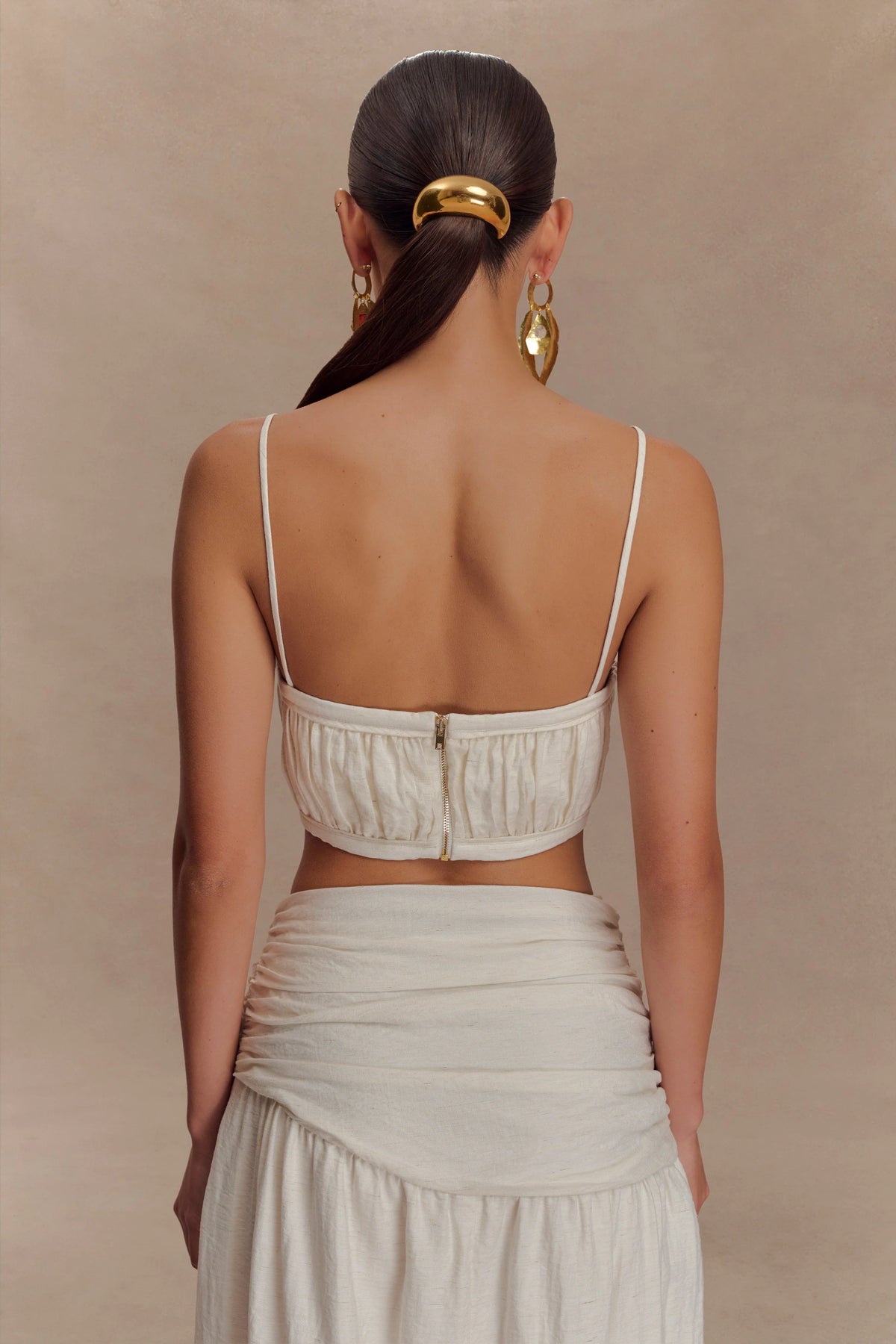 Scottie Shirred Linen Bandeau - Oat Marle