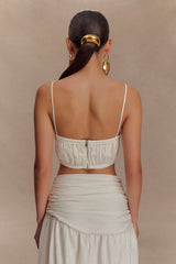 Scottie Shirred Linen Bandeau - Oat Marle