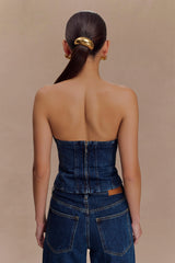 Monte Strapless Diamante Denim Corset - Midnight Blue