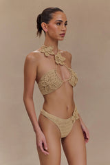 Skye Floral Crochet Tie Up Bikini Bottom - Gold