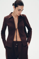 Annalee Cotton Beaded Tie Shirt - Dark Espresso