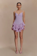 Calantha Ruffle Mesh Mini Dress - Lilac