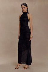 Matilda Ruched Mesh Maxi Skirt - Black