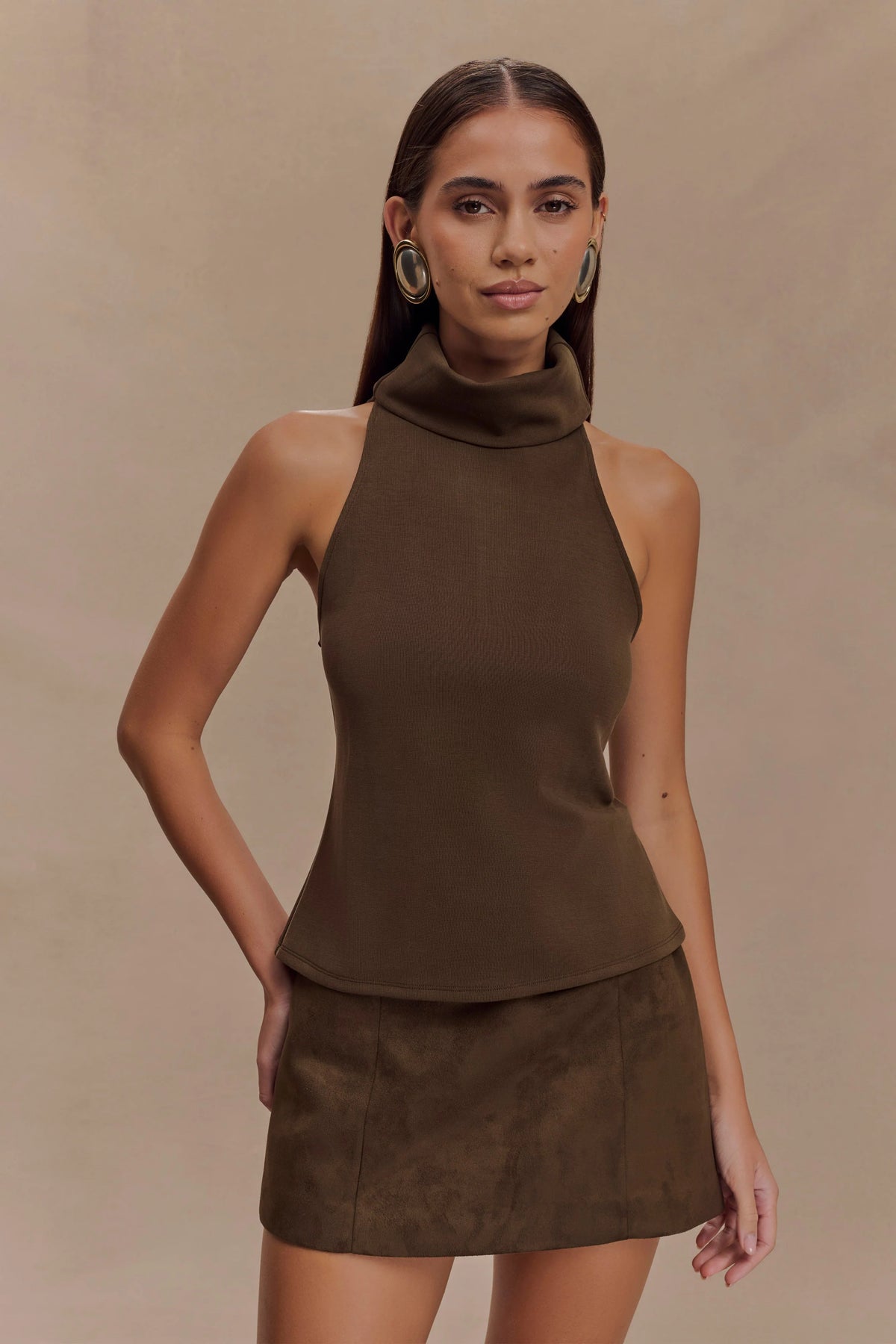 Birdie High Neck Sleeveless Top - Chocolate