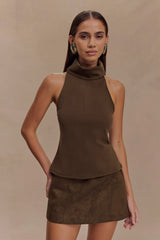 Birdie High Neck Sleeveless Top - Chocolate
