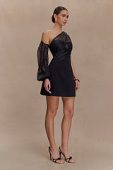 Effie Organza One Sleeve Mini Dress - Black
