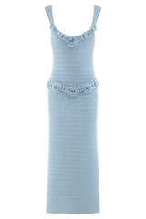 Teagan Floral Hand Crochet Midi Dress - Blue