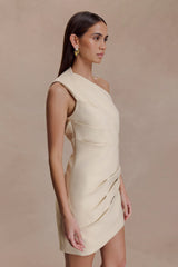 Helena One Shoulder Linen Mini Dress - Natural Beige
