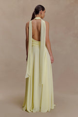 Santal Floral Chiffon Halter Maxi Dress - Lemon