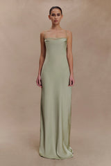 Isadora Lace & Satin Maxi Dress - Sage