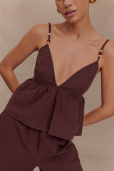 Janayia Cotton Beaded Top - Dark Espresso