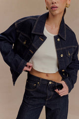 Kirra Cinched Denim Jacket - Washed Indigo Blue