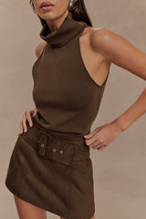 Hayes Faux Suede Belted Mini Skirt - Chocolate