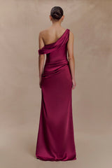 Dalia Off Shoulder Satin Maxi Dress - Mahogany