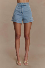 Kylee Embroidered Shorts - Mid Blue