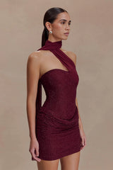 Mattea Diamante Mini Dress With Scarf - Plum