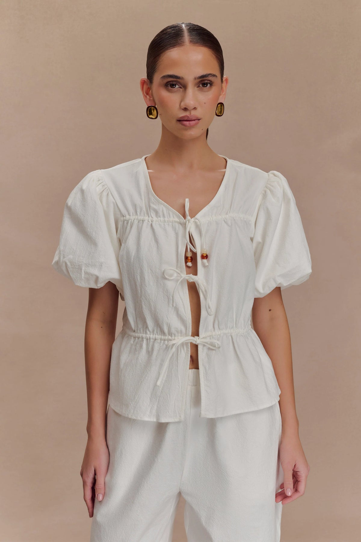 Emilie Puff Sleeve Cotton Top - White