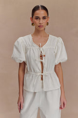 Emilie Puff Sleeve Cotton Top - White