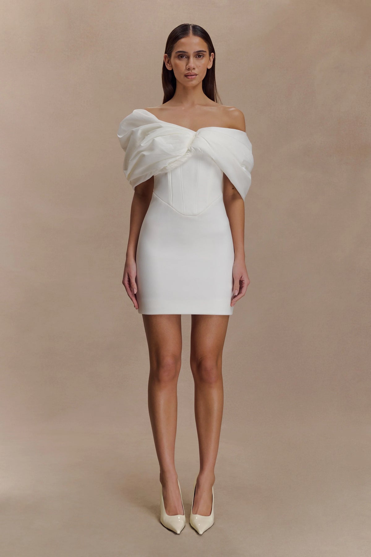 Aphrodite Off Shoulder Crepe Mini Dress - Ivory