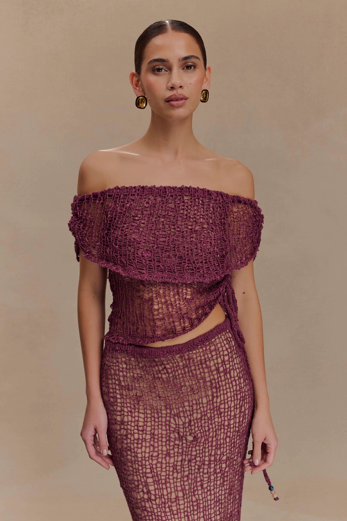 Cordelia Off Shoulder Knit Top - Mauve