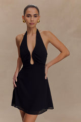 Malakhai Chiffon Halter Mini Dress - Black