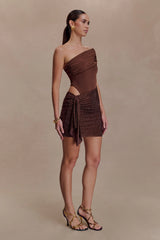 Paisley Slinky And Diamante Mini Dress - Chocolate
