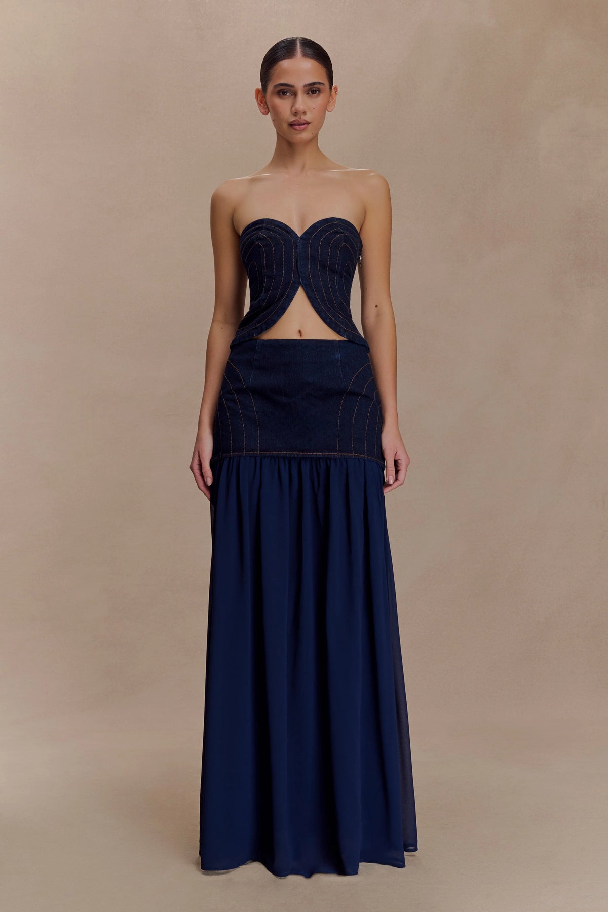 Tully Chiffon Denim Maxi Skirt - Indigo Blue