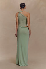 Edwina Knotted Mesh Maxi Dress - Sage
