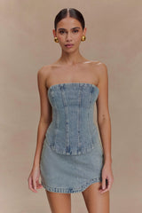 Alessia Embroidered Denim Mini Skirt - Light Vintage